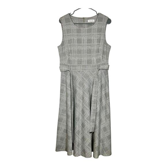 Calvin Klein Dresses & Skirts - Calvin Klein Gray Plaid Belted Fit and Flare Sleeveless Dress Women’s Size 12